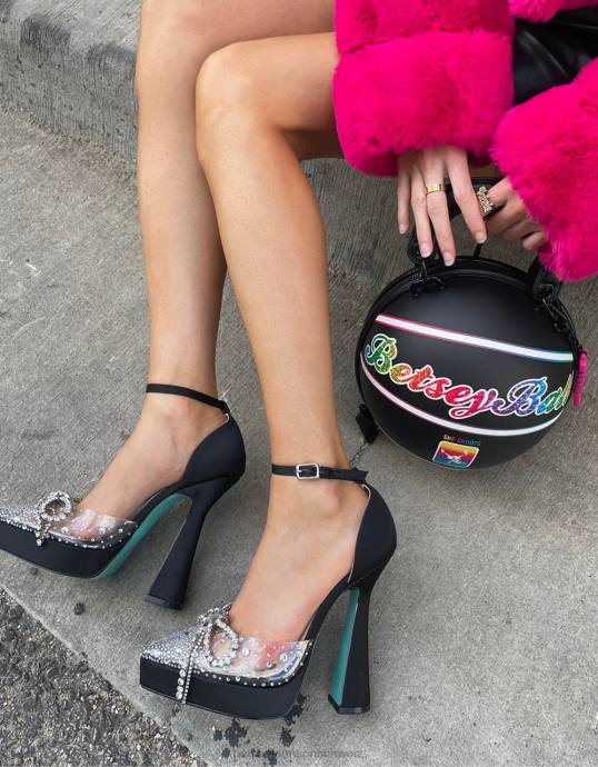 Frauen Betsey Johnson Schatz schwarzer Satin Schuhe ZJFF85