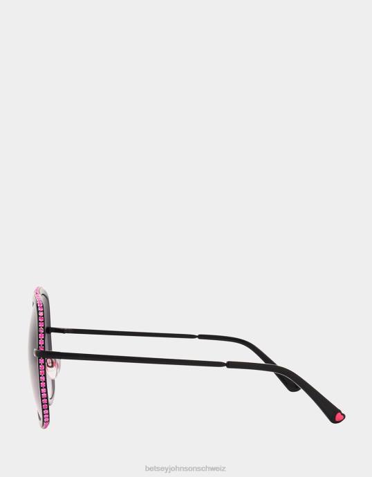 Frauen Betsey Johnson Sonnenbrille mit allem Drum und Dran Schwarz Zubehör ZJFF383