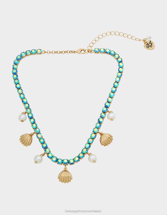 Frauen Betsey Johnson Tennis-Halskette mit Tempomat-Muschel Blau Schmuck ZJFF311