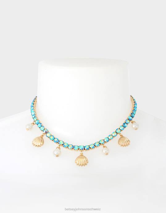 Frauen Betsey Johnson Tennis-Halskette mit Tempomat-Muschel Blau Schmuck ZJFF311