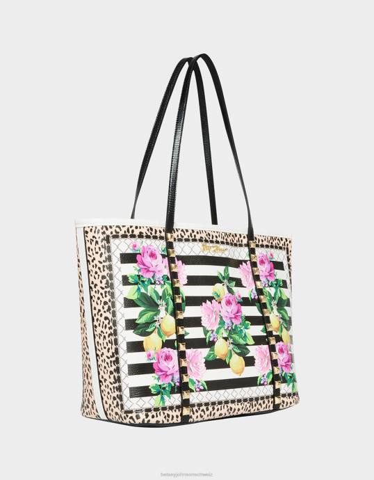 Frauen Betsey Johnson Tote mit Streifenmuster Schwarz-Weiss Zubehör ZJFF252