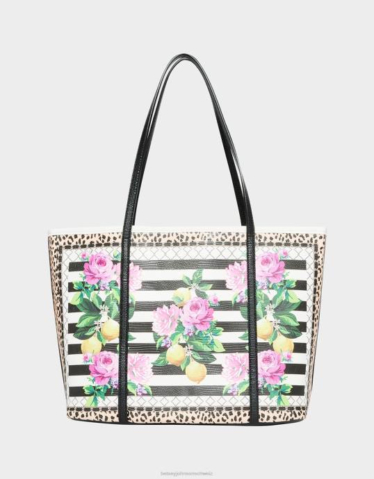 Frauen Betsey Johnson Tote mit Streifenmuster Schwarz-Weiss Zubehör ZJFF252