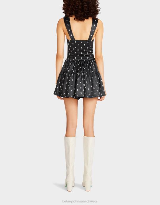 Frauen Betsey Johnson Totenkopf-Strampler Schwarz Kleidung ZJFF277