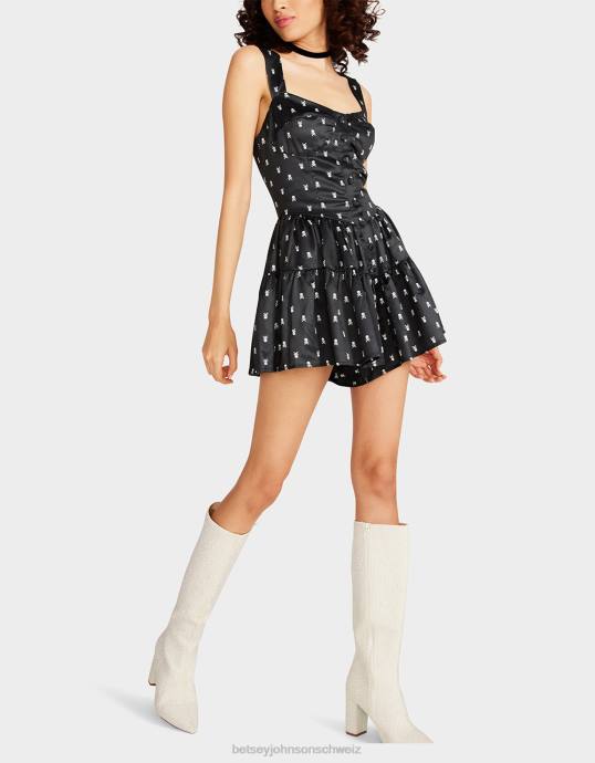 Frauen Betsey Johnson Totenkopf-Strampler Schwarz Kleidung ZJFF277