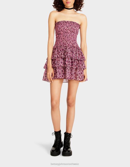 Frauen Betsey Johnson Trägerloses Vintage-Minikleid mit Blümchenmuster Rosa Kleidung ZJFF294