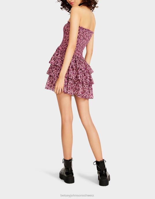 Frauen Betsey Johnson Trägerloses Vintage-Minikleid mit Blümchenmuster Rosa Kleidung ZJFF294