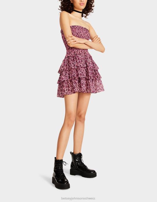 Frauen Betsey Johnson Trägerloses Vintage-Minikleid mit Blümchenmuster Rosa Kleidung ZJFF294