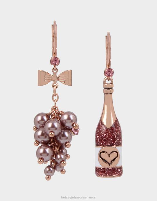 Frauen Betsey Johnson Wein- und Trauben-Mismatch-Ohrringe Rosa Schmuck ZJFF333