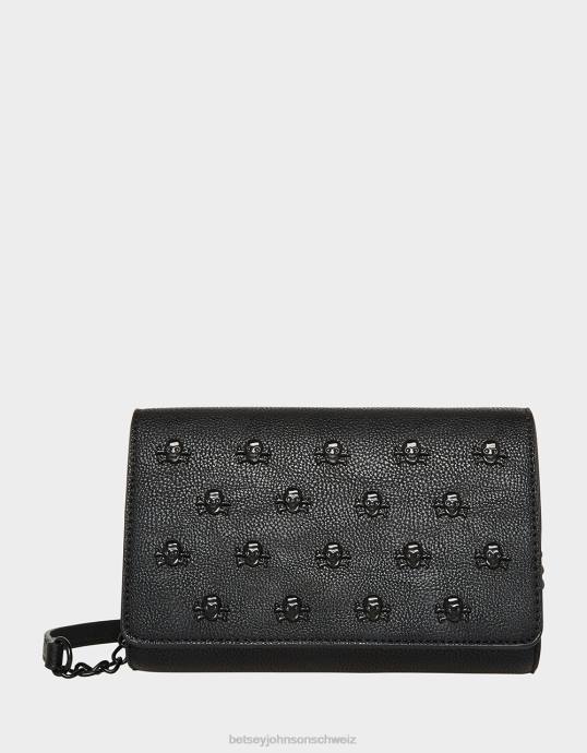 Frauen Betsey Johnson XO-Totenkopf-Umhängetasche Schwarz Zubehör ZJFF226