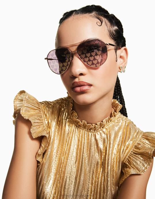 Frauen Betsey Johnson die kleingedruckte Sonnenbrille Gold Zubehör ZJFF374