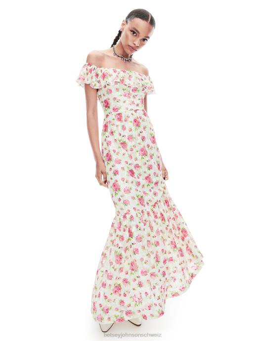 Frauen Betsey Johnson Überladenes Maxikleid mit Blumenmuster Weiss Kleidung ZJFF274