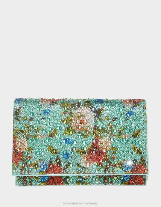 Frauen Betsey Johnson Überschlagtasche mit Blumen-Strasssteinen minzgrün Zubehör ZJFF224