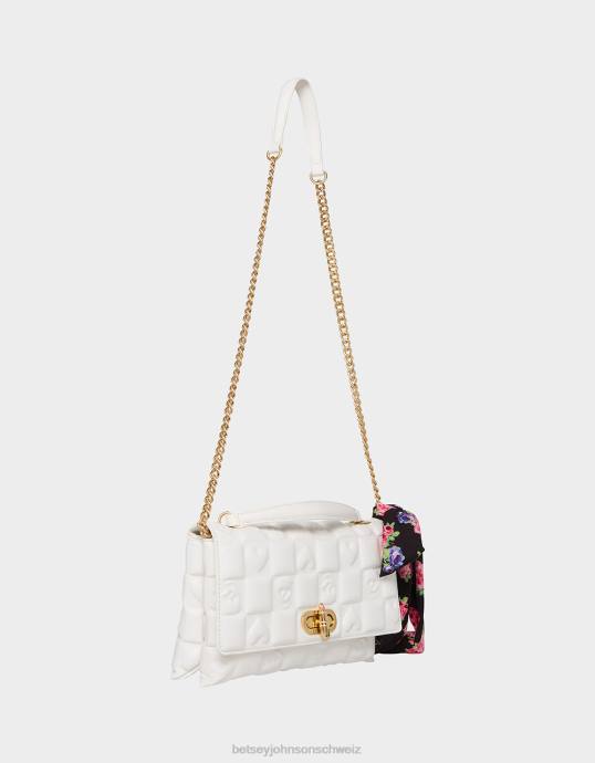 Frauen Betsey Johnson Überschlagtasche mit Totenkopf und Herzen Weiss Zubehör ZJFF228
