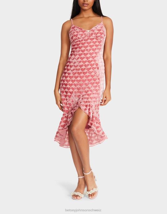 Frauen Betsey Johnson Ausbrenner-Herz-Midikleid aus Samt Rosa Kleidung ZJFF308