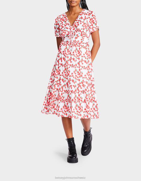 Frauen Betsey Johnson Midikleid aus Baumwoll-Voile mit Erdbeerfeldern Weiss Kleidung ZJFF302