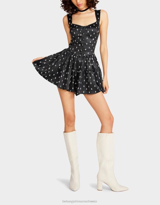 Frauen Betsey Johnson Totenkopf-Strampler Schwarz Kleidung ZJFF277