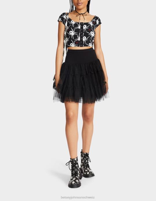 Frauen Betsey Johnson Kurzes Oberteil mit Puffärmeln im 80er-Jahre-Bash-Stil Schwarz-Weiss Kleidung ZJFF291