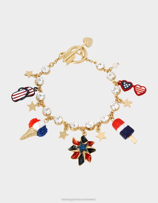 Frauen Betsey Johnson 4. Juli Charm-Armband rot Weiß Blau Schmuck ZJFF361
