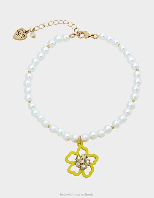 Frauen Betsey Johnson Blumenshow Perlenblumen Fußkettchen Gelb Schmuck ZJFF355