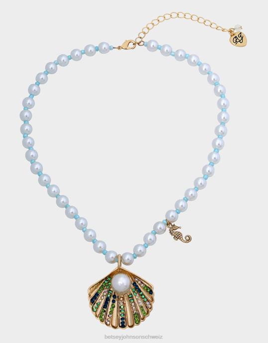 Frauen Betsey Johnson Halskette mit Muschelanhänger und Tempomat Blau Schmuck ZJFF312