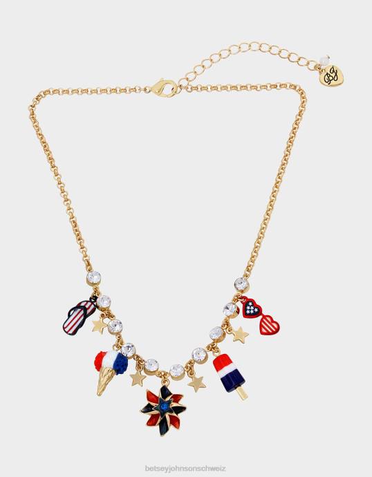 Frauen Betsey Johnson Kurzer Windrad-Anhänger zum 4. Juli rot Weiß Blau Schmuck ZJFF331