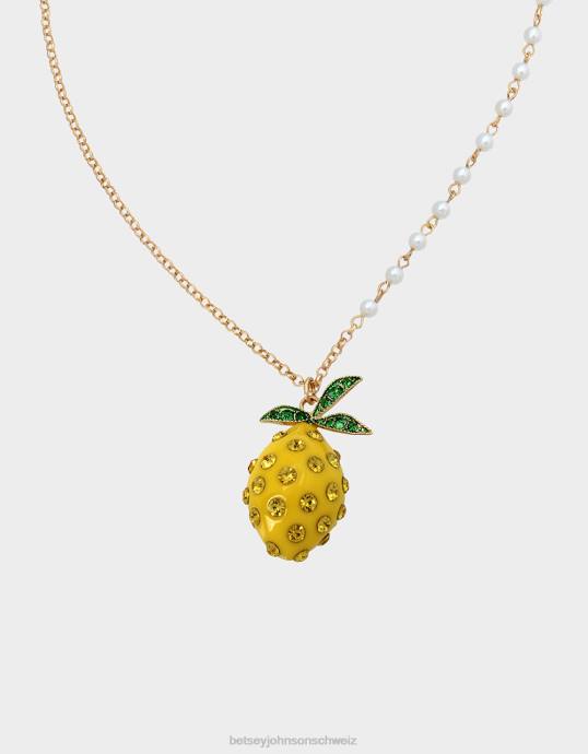 Frauen Betsey Johnson Lange Halskette mit Zitronentropfen-Anhänger Gelb Schmuck ZJFF342
