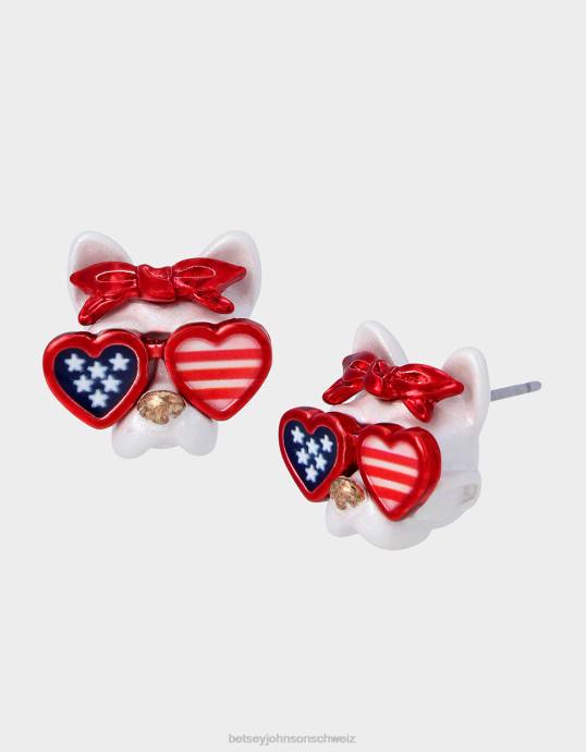 Frauen Betsey Johnson 4. Juli Hundesonnenbrillenstecker rot Weiß Blau Schmuck ZJFF327