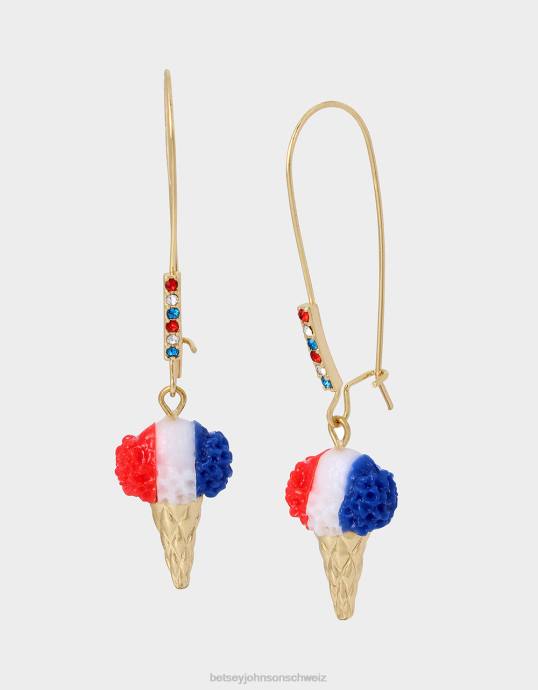 Frauen Betsey Johnson 4. Juli Schneekegel-Hakenohrringe rot Weiß Blau Schmuck ZJFF328