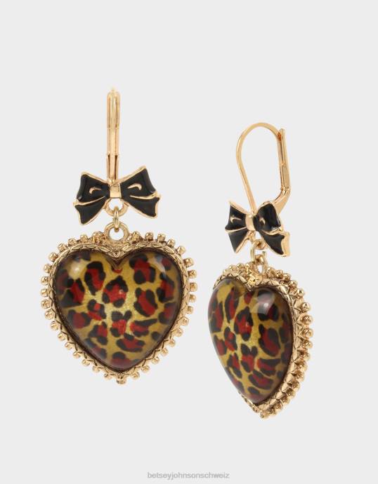 Frauen Betsey Johnson Herz-Tropfen-Ohrringe Leopard Schmuck ZJFF339