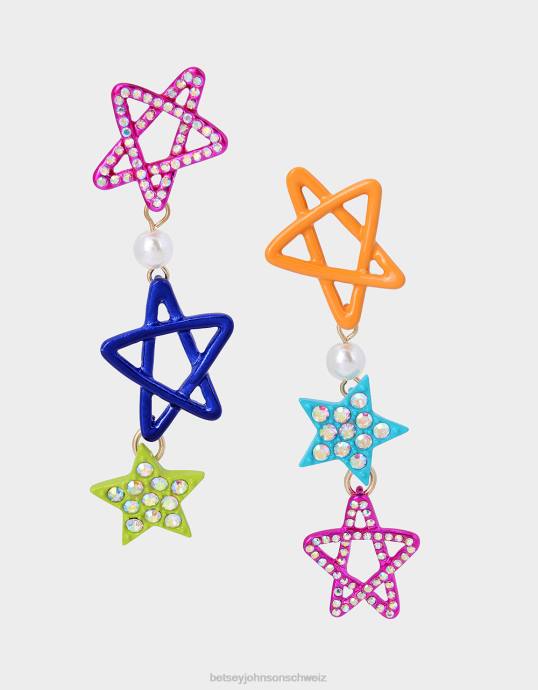 Frauen Betsey Johnson Kidult Kitsch Star Mismatch lineare Ohrringe multi Schmuck ZJFF364