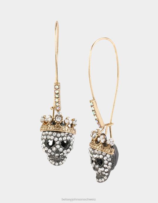 Frauen Betsey Johnson Pavé-Ohrringe mit Totenkopf-Haken Kristall Schmuck ZJFF362