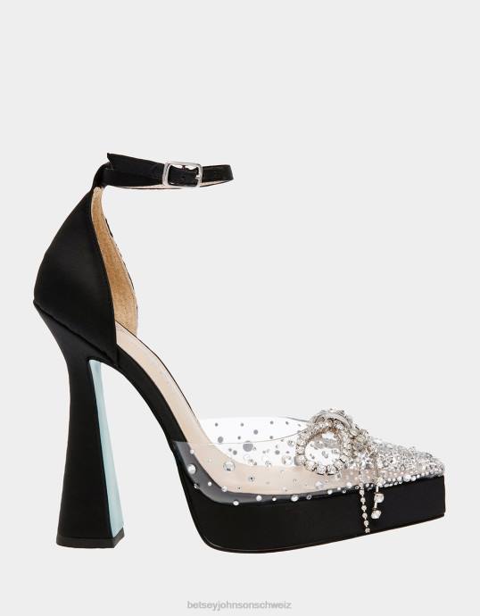 Frauen Betsey Johnson Schatz schwarzer Satin Schuhe ZJFF85