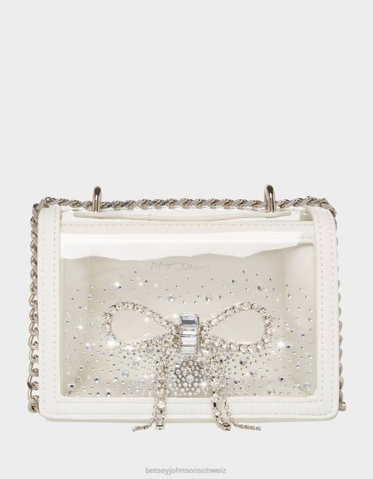Frauen Betsey Johnson Durchsichtige, wandelbare Tasche mit Strassschleife Weiss Zubehör ZJFF225