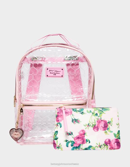 Frauen Betsey Johnson Durchsichtiger Rucksack mit Tasche erröten Zubehör ZJFF233