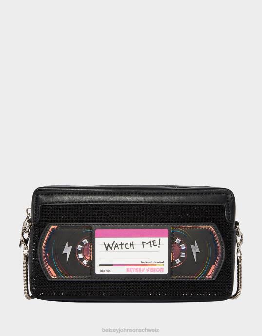 Frauen Betsey Johnson Kitsch sei nett zurückspulen vhs crossbody Schwarz Zubehör ZJFF223