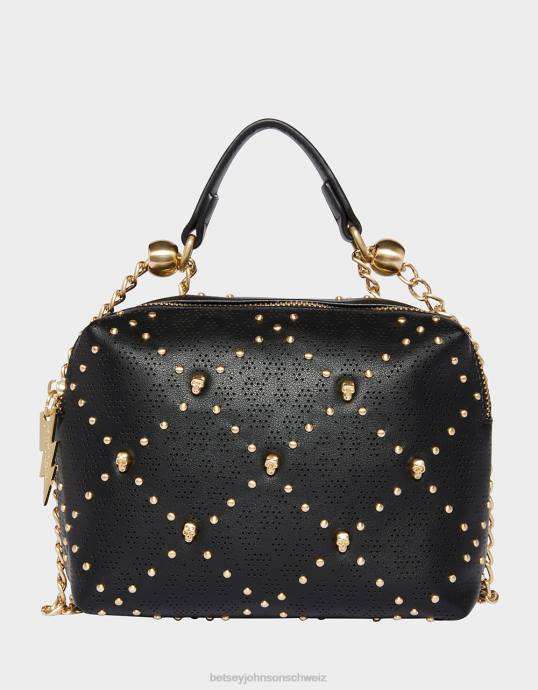 Frauen Betsey Johnson Status-Totenkopf-Umhängetasche Schwarz Zubehör ZJFF235