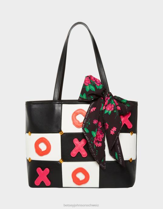 Frauen Betsey Johnson Tic Tac Tote (mit Spielsteinen) Schwarz-Weiss Zubehör ZJFF229
