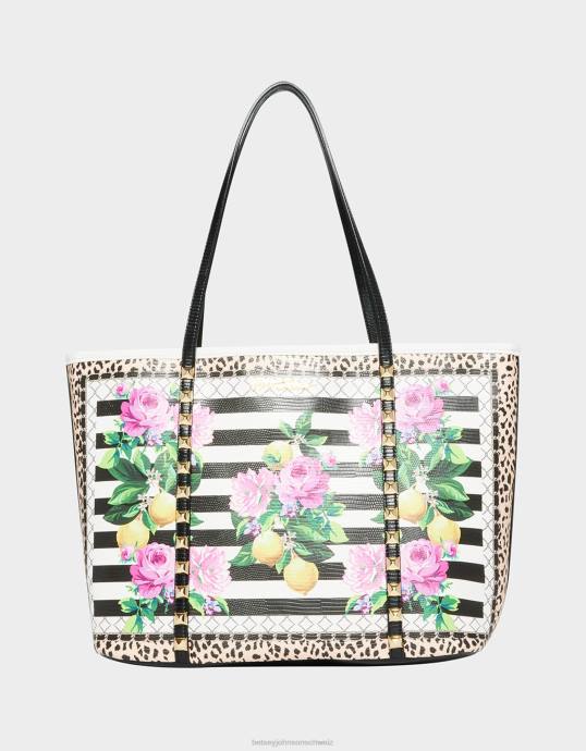 Frauen Betsey Johnson Tote mit Streifenmuster Schwarz-Weiss Zubehör ZJFF252
