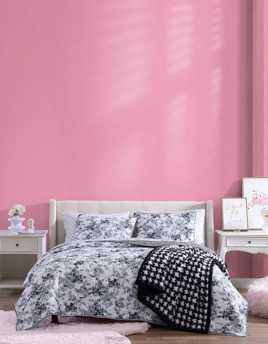 unisex Betsey Johnson Bettwäsche-Set für Queen-Size-Betten mit Weinreben-Blumenmuster Schwarz Zubehör ZJFF415