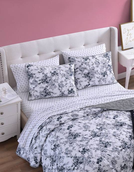 unisex Betsey Johnson Bettwäsche-Set für Queen-Size-Betten mit Weinreben-Blumenmuster Schwarz Zubehör ZJFF415