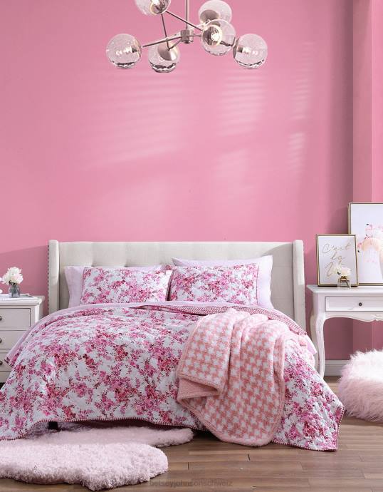 unisex Betsey Johnson Twin-Bettbezug-Set mit Weinberg-Blumenmuster Rosa Zubehör ZJFF418